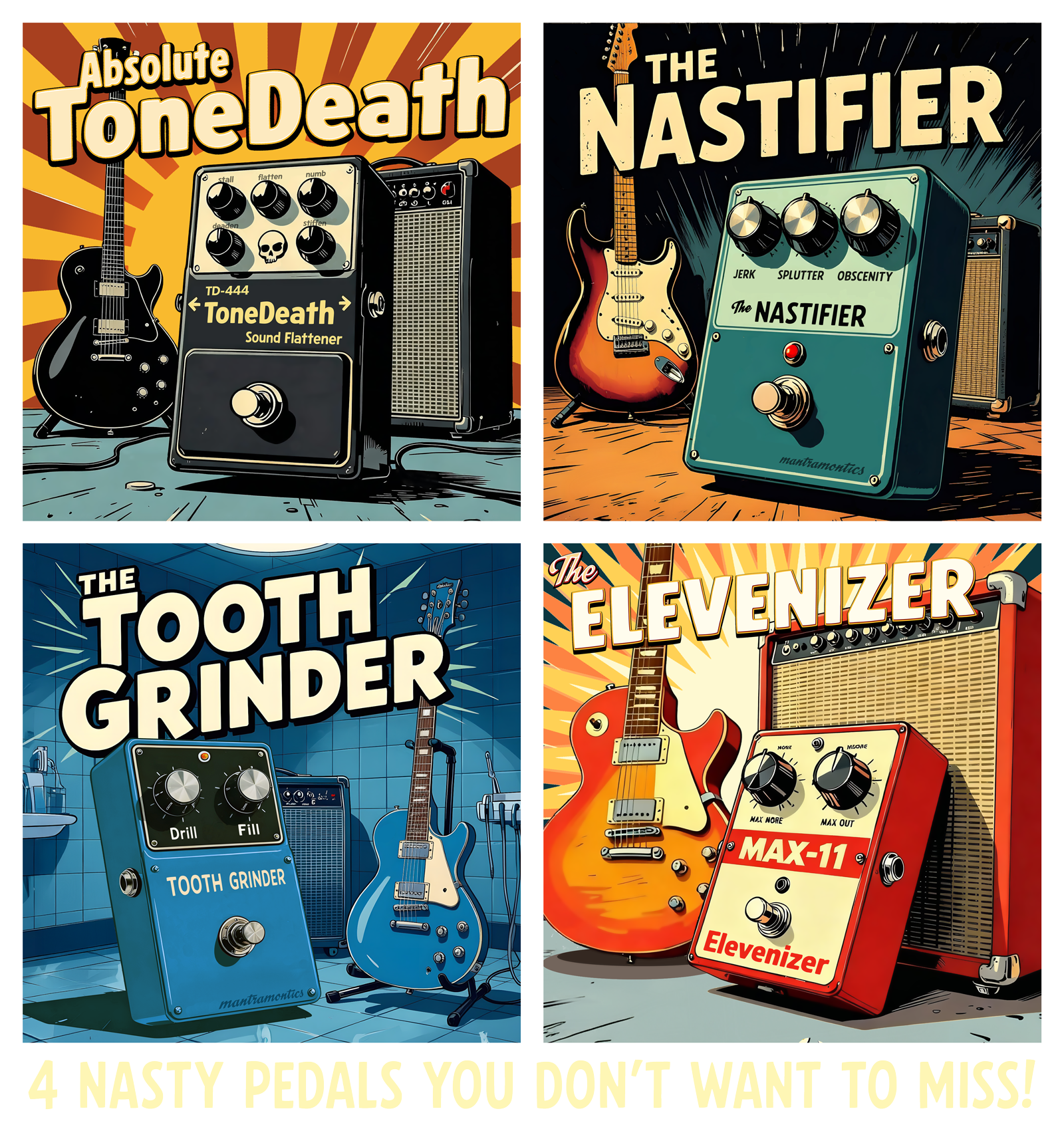 4 Nasty Distortion Pedals – Poster
