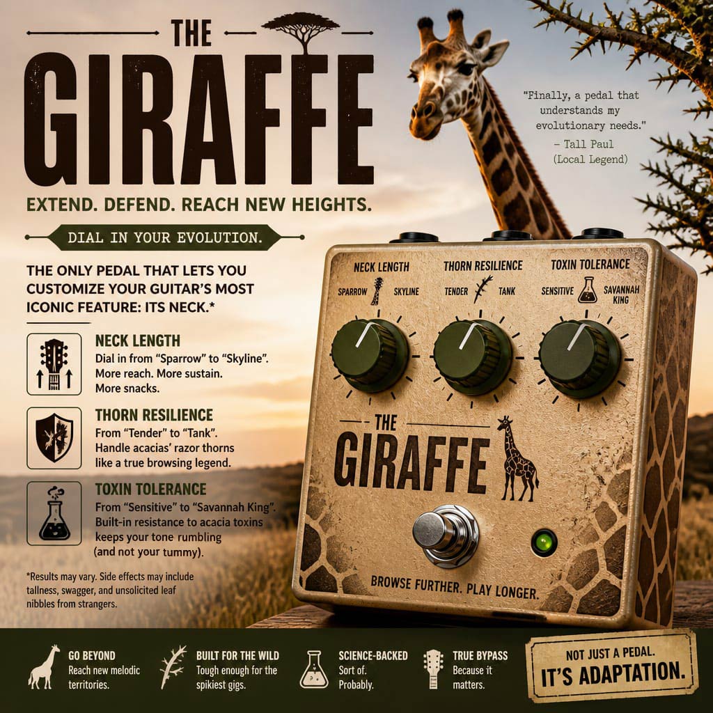 The Giraffe – the first guitar effects pedal that is able to extend your guitar's neck length.