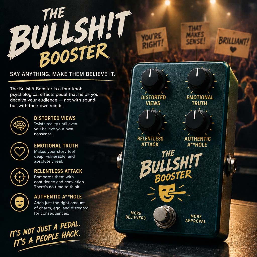 Bullshit Booster Guitar Pedal – part of the ever more popular populist's pedalboard